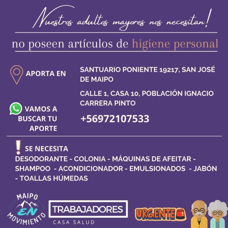 Adultos mayores de Casa de Salud en San José de Maipo no cuentan con artículos de higiene